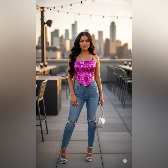 Fashion Nova Tops - Fashion Nova Fuchsia Marble Print Corset Top Women’s Small